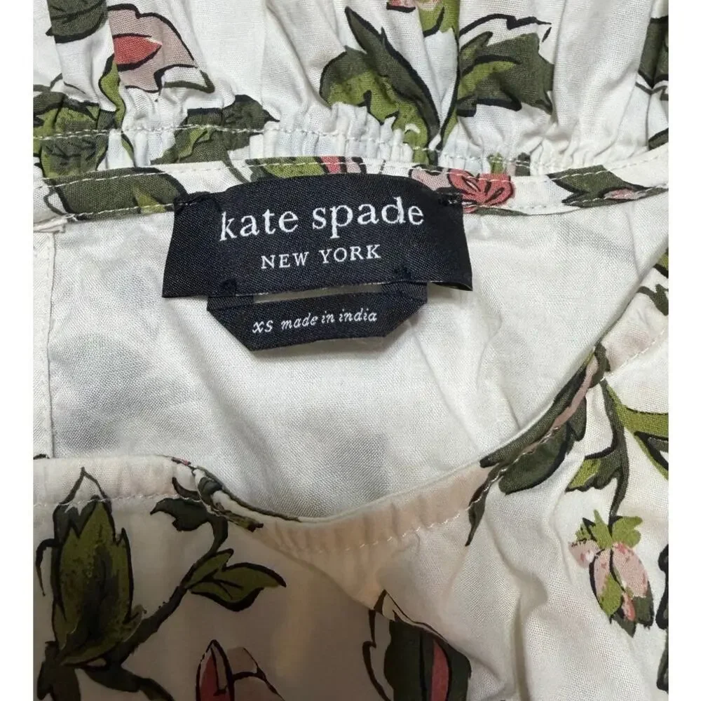 Kate Spade Forest Blooms Blaire Midi Dress Cream Cotton Floral Print size XS